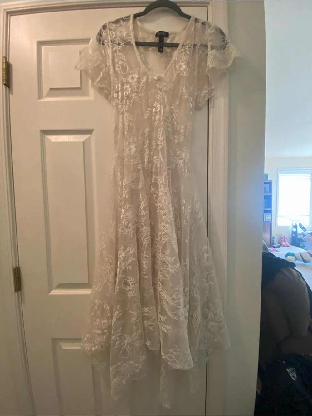 gingham lace dress Brown Gingham Lace Trim Aida Midi Dress main image 1